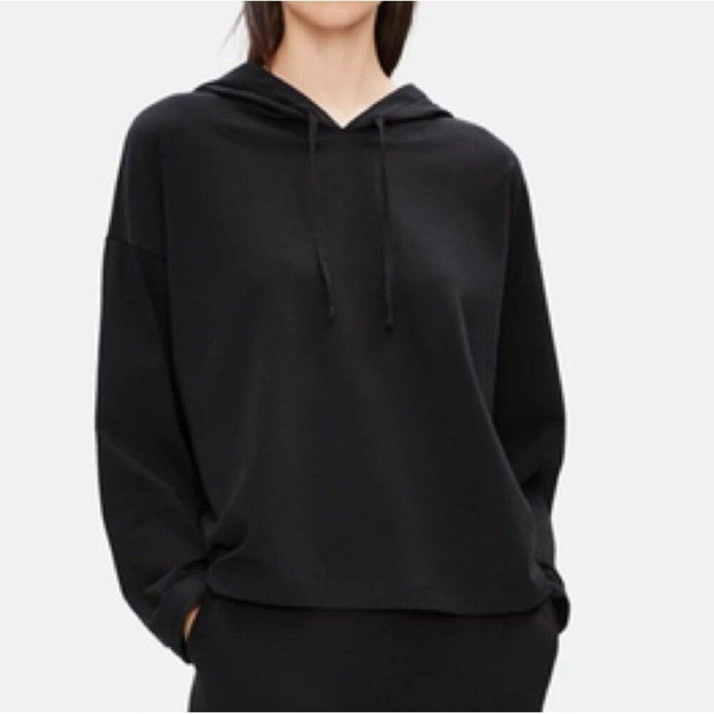 Eileen Fisher Black Organic Cotton Stretch Hooded Box Top Size Medium